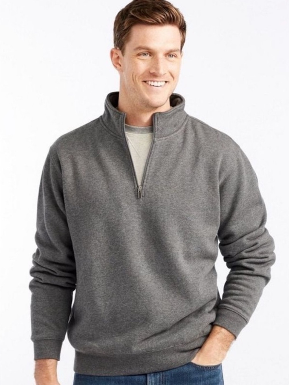 L.L. Bean Men's or unisex Quarter-Zip Sweatshirt Pullover - Gray classic cozy